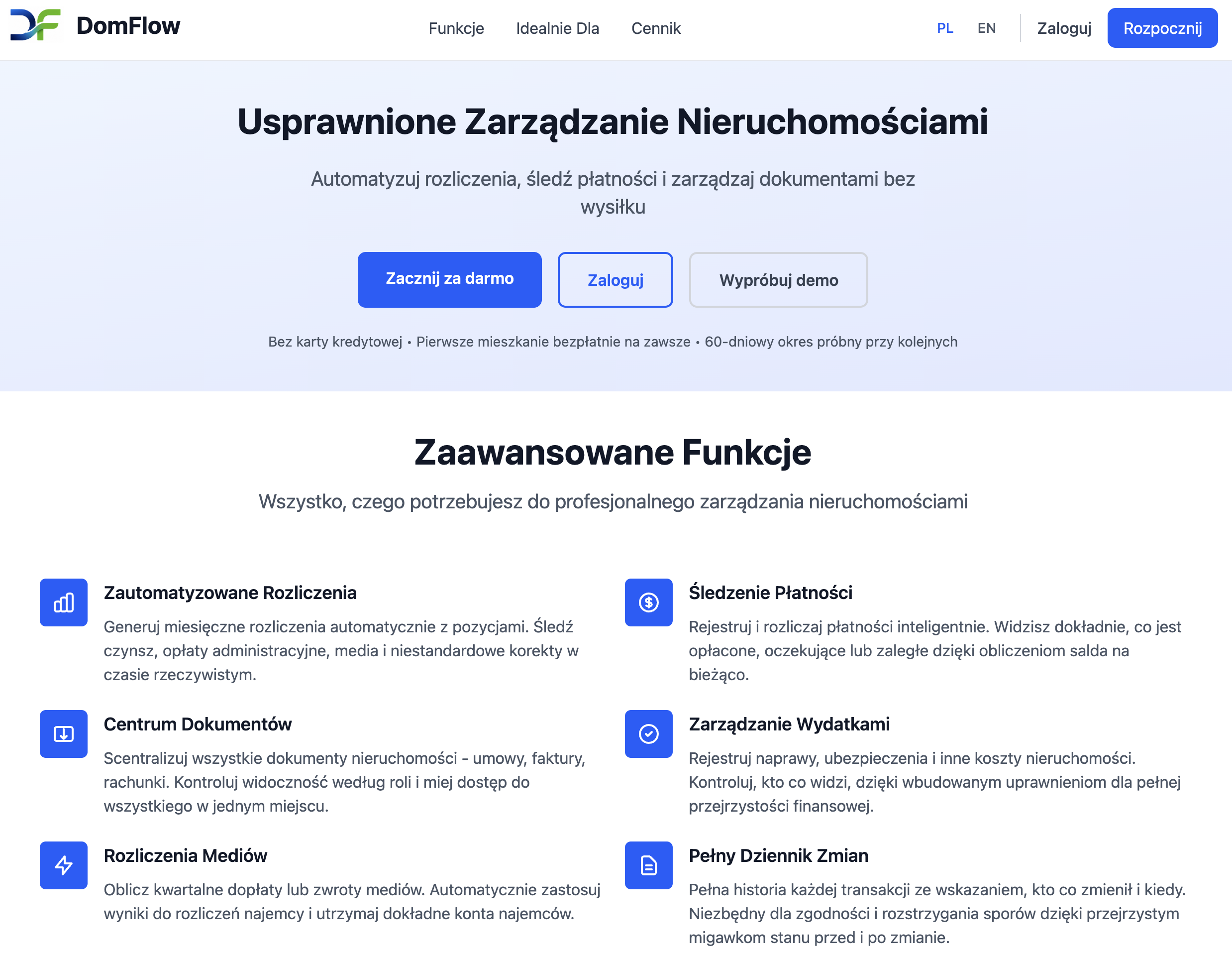 Zrzut ekranu aplikacji DomFlow
